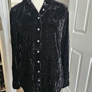 Talbots Black Velvet Button-Down Shirt